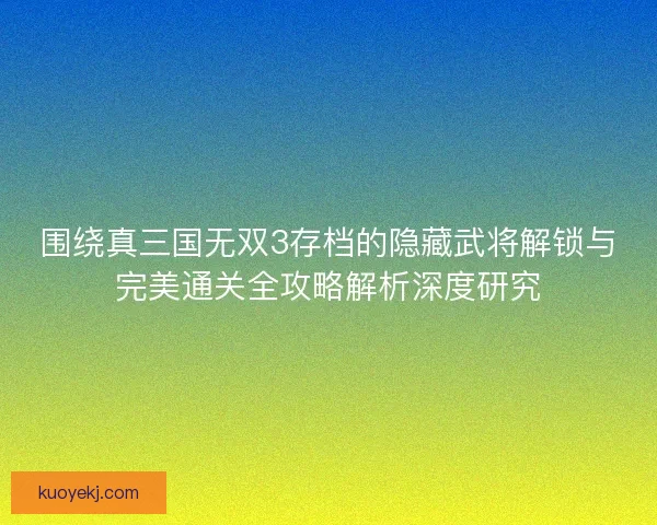 围绕真三国无双3存档的隐藏武将解锁与完美通关全攻略解析深度研究 围绕真三国无双3存档的隐藏武将解锁与完美通关全攻略解析深度研究